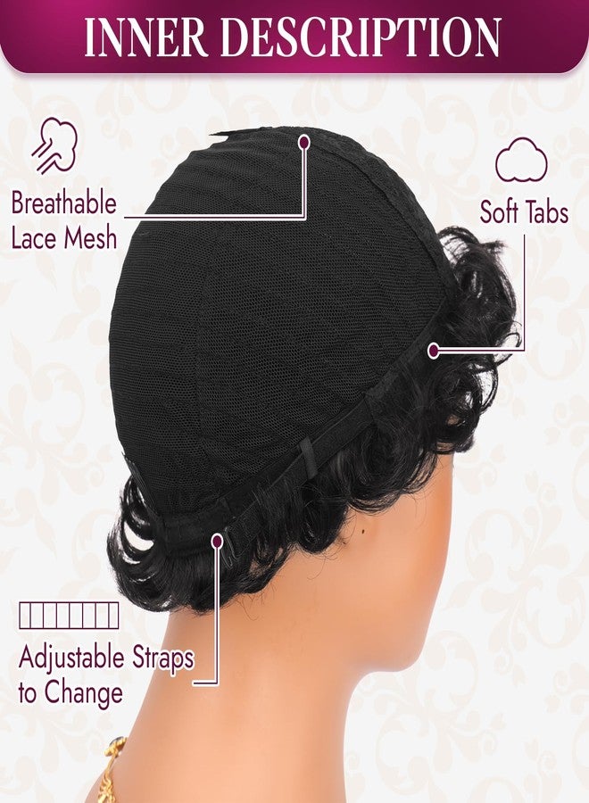 RUWISS Pixie Cut Wig Human Hair Curly Short Pixie Wigs for Black Women Glueless Human Hair Wig with Bangs for Daily Use Natural Short Bob Layered Wavy Human Hair Wigs for Black Women (Natural Black) - Image 4